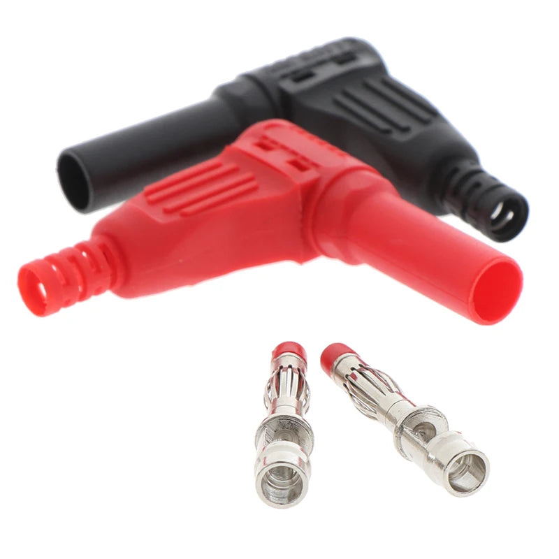 2Pcs Hot New 4mm Male Right Angle Insulation Wire Solder Type DIY Banana Plug Connectors Multimeter Test