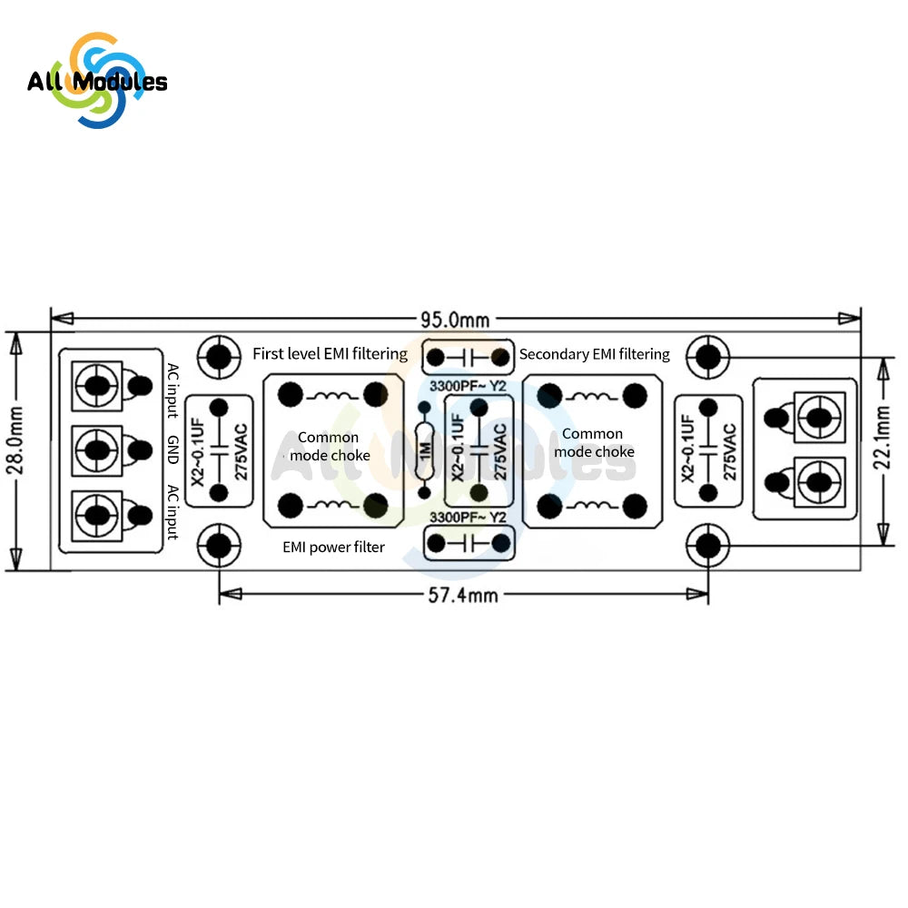 Power Supply Filtering Board Power Supply Filter EMI High Frequency Two-stage Power Low-pass Filter Board 2A-18A
