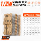 Carbon Film Resistor Kit 1/8W 1/4W 1/2W 1W 2W 3W 5W 5% 4 Band Through Hole Axial Lead Resistor DIY Electronic Components