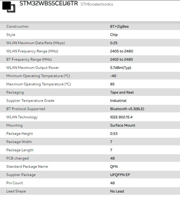 100%New&Original STM32WB55CGU6 STM32WB55RGV6 STM32WB55CEU6 STM32WB55REV6 STM32WB55VGQ6 MCU ARM Microcontroller