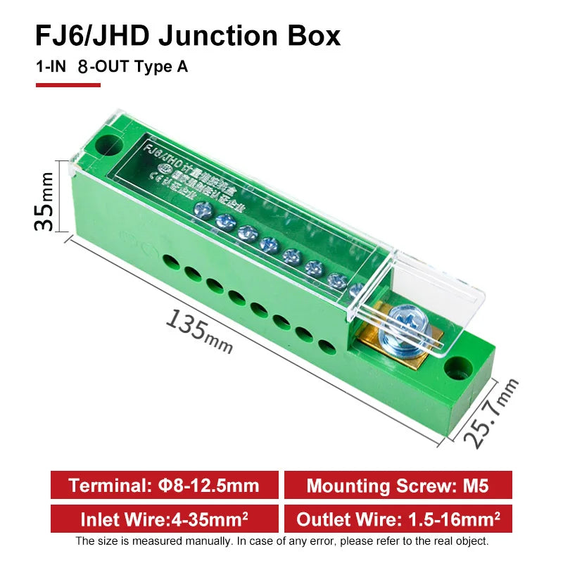 FJ6/JHD Junction Box Unipolar Splitter 1-IN Multiple-OUT Metering Wire Connector Single-Phase Terminal Block Distribution Box