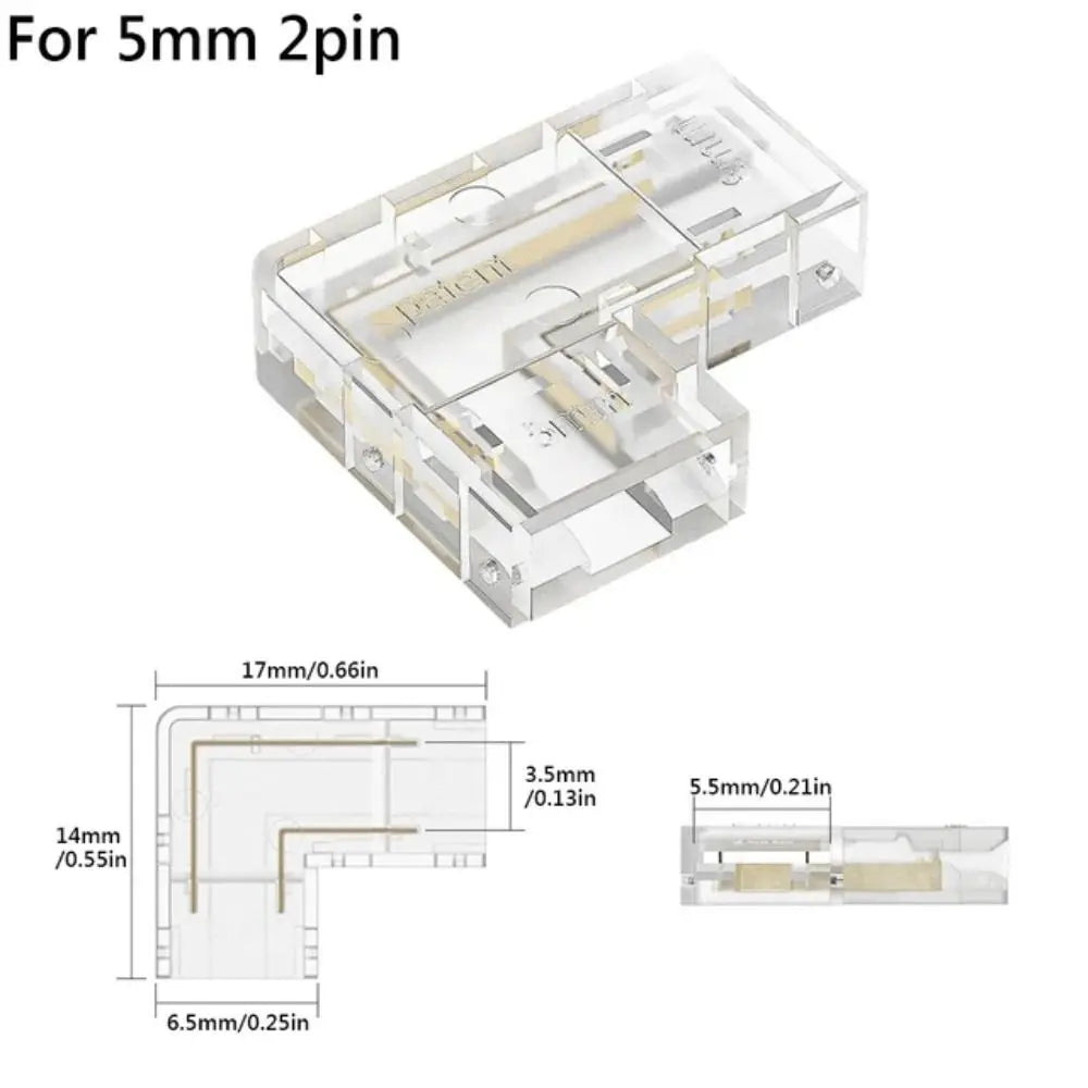 COB LED Connectors 90 Degree L Shape Corner 5/8/10mm Solderless For CCT FCOB RGB Strip Lights 2/3/4 Pin Connector Strip to Strip