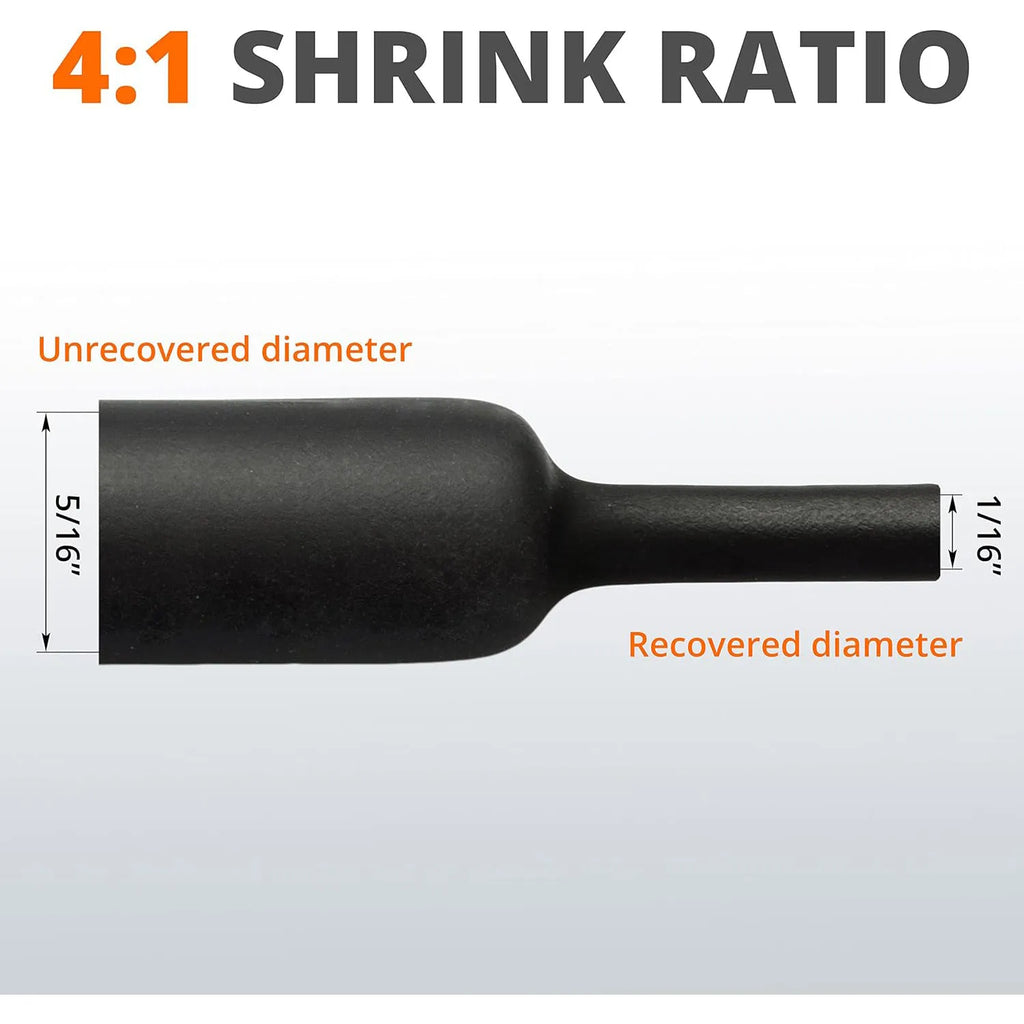 A Roll 4:1 Ratio Heat Shrink Tubing Φ4mm to Φ32m Dual Wall Adhesive Lined Shrinkable Wire Wrap Tube Waterproof Black Sleeves