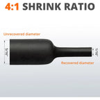 A Roll 4:1 Ratio Heat Shrink Tubing Φ4mm to Φ32m Dual Wall Adhesive Lined Shrinkable Wire Wrap Tube Waterproof Black Sleeves
