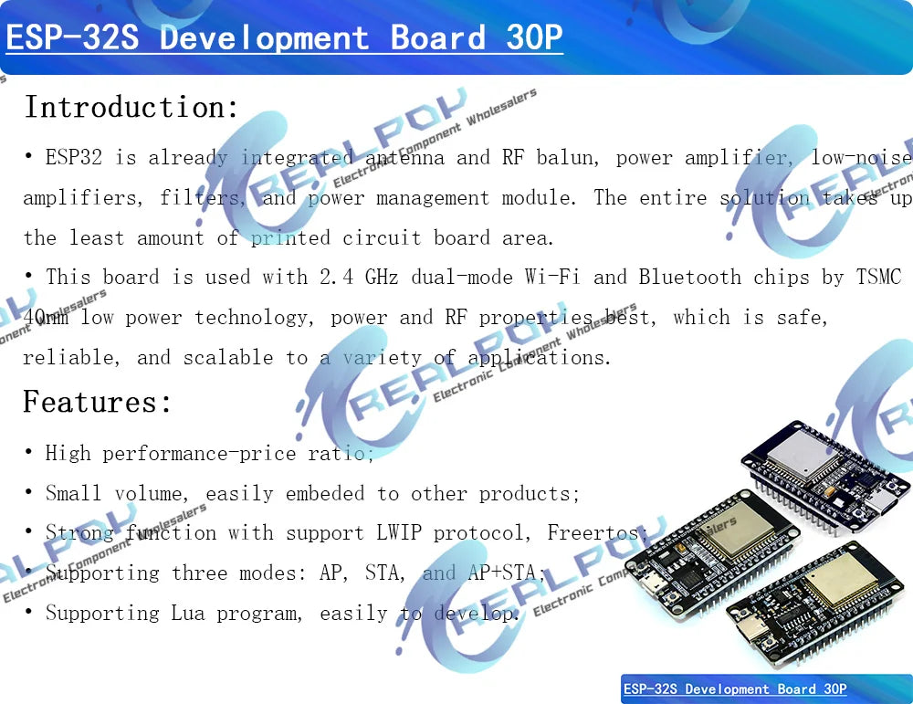 ESP-32S ESP32 ESPWROOM32 Development Board 30P/38P Bluetooth and WIFI Dual Core CPU with Low Power Consumption MCU ESP-32