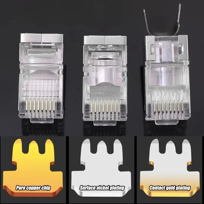 Cat7 RJ45 Pass Through Connectors Metal Shielded RJ45 Cat7 Cat6 Cat5 Ends FTP 8P8C Modular Network Plug Connector Adapters