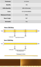 1-10M CCT 2700K-6500K Dimmable LED Strip 5mm 10mm COB LED Strip Light CCT Strip Tuya WiFi Controller Linear LED Tape With Dimmer