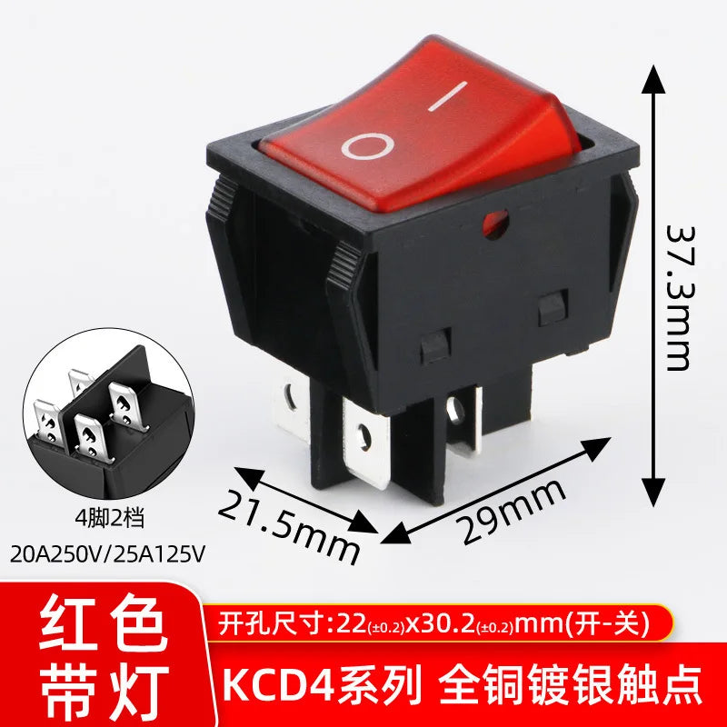 5PCS 16A 20A 30A Rocker Switch 220V 120V KCD7 KCD4 4 6 Pin Rocker Toggle Switch SPDT ON OFF Red Lighted Heavy Duty T125 T85
