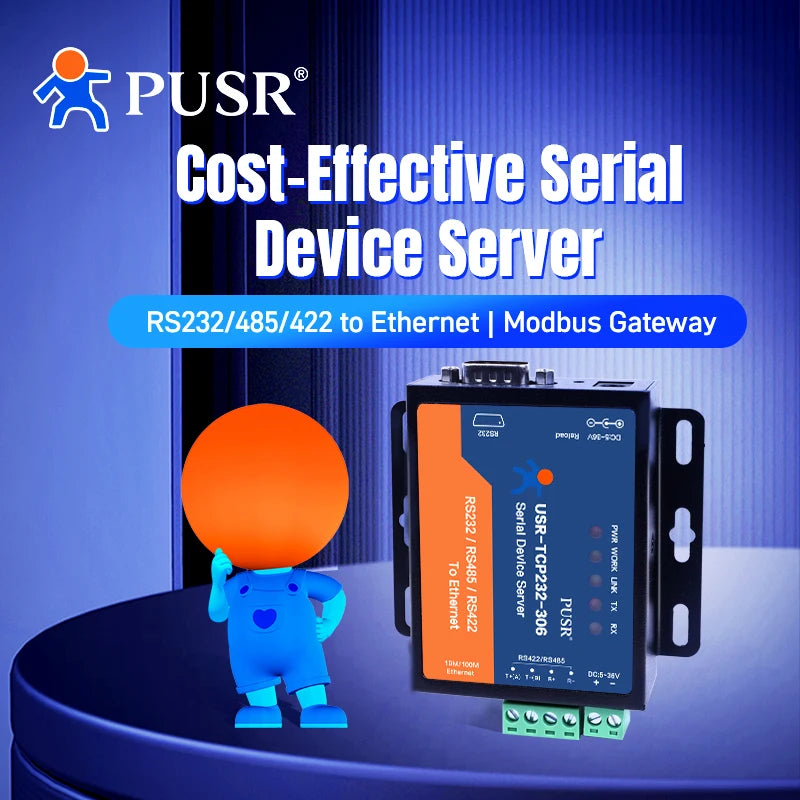 PUSR RS485 RS232 RS422 to Ethernet Converter Modbus RTU to TCP Gateway Serial Device Server USR-TCP232-306