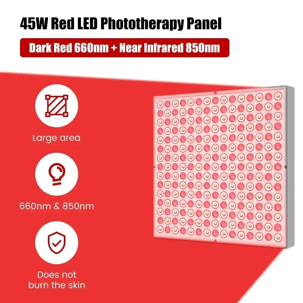 45W Red Light Therapy Panel 660nm&850nm for Body Pain Relief Near Infrared Photon Beauty Instrument Home Use Device LED Light Therapy Lamp for Anti-Aging, Pain Relief, with Stand, Hooks and Sunglasses