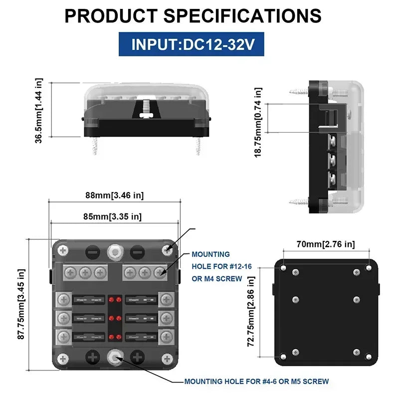 6/12 Way Blade Fuse 12-24V Car Boat Fuse Box Holder with Plastic Cover for Power Panel Board Camper RV Accessorie