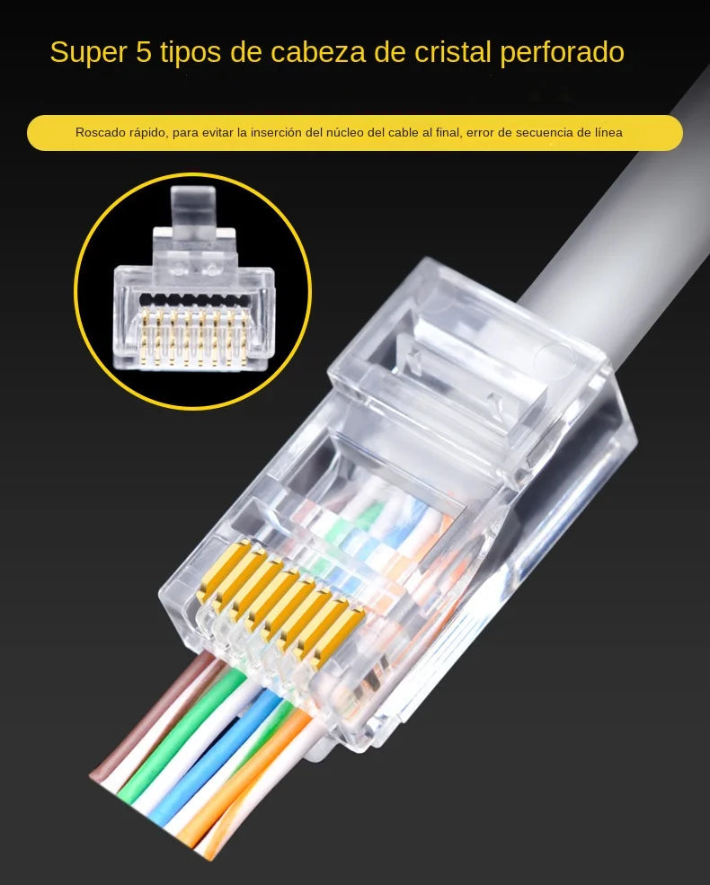 100 Pcs RJ45 Connector CAT6 CAT5e Pass Through Connectors Crystal End Connector Network Unshielded RJ45 Perforated Crystal Head