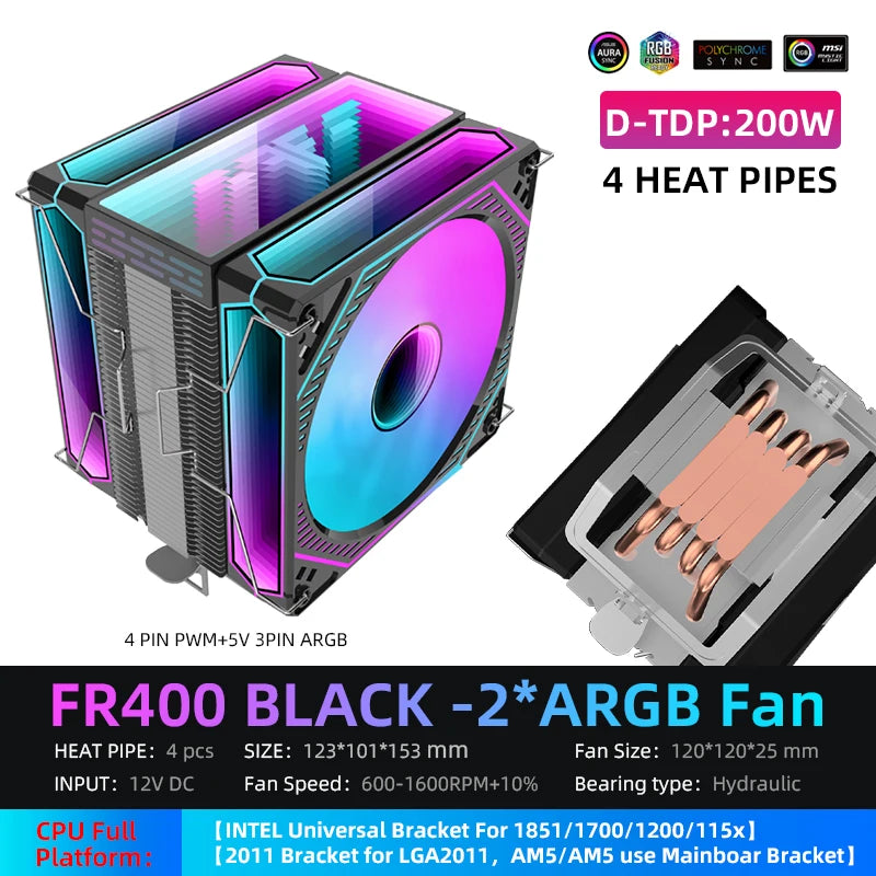 Metalfish CPU Air Cooler 4 6 Heat Pipe PC Radiator Cooling ARGB PWM 12cm Fan For 1851/1700/1200/115X/AM5/AM4/2011/X79/X99