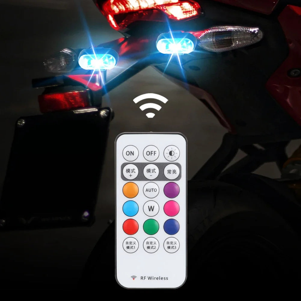 Car Motorcycle RGB LED Strobe Lights 8 Colors LED Flash Position Wireless Light Aircraft Airplane Helicopter Warning Lights