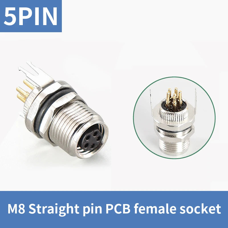 5/10 PCS M8 Male/Female Curved Straight Jack Socket 3 4 5 6 8 Pin Solder IP67/68 Waterproof PCB Panel Connector