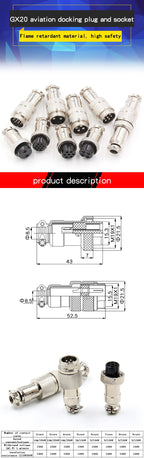 20mm Aviation Plug Connector and Socket GX20 2/3/4/5/6/7/8/9/10/12 core