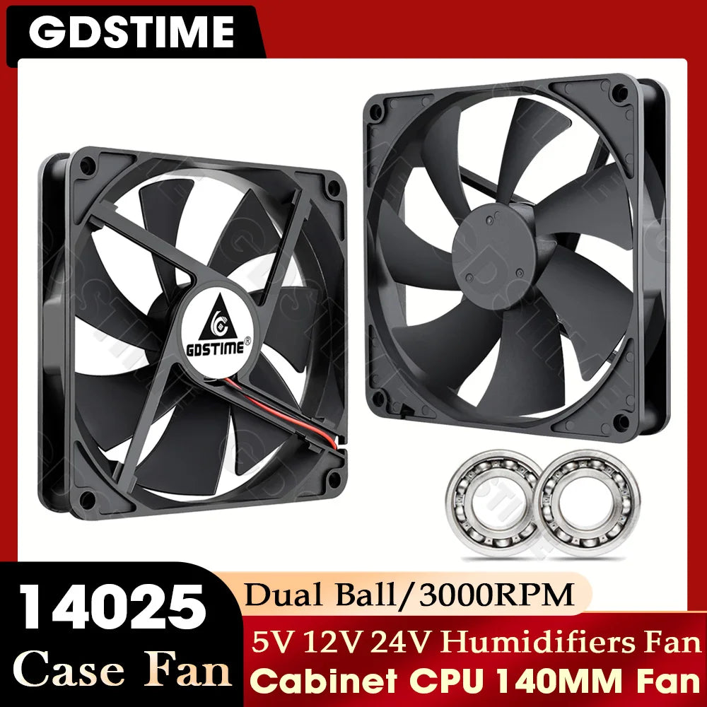 Gdstime 140mm Fan 24V 12V 5V Cooler 140*25MM Case CPU Fan 14025 Radiator Fan for Home Mechanical Equipment,Humidifiers Cooling