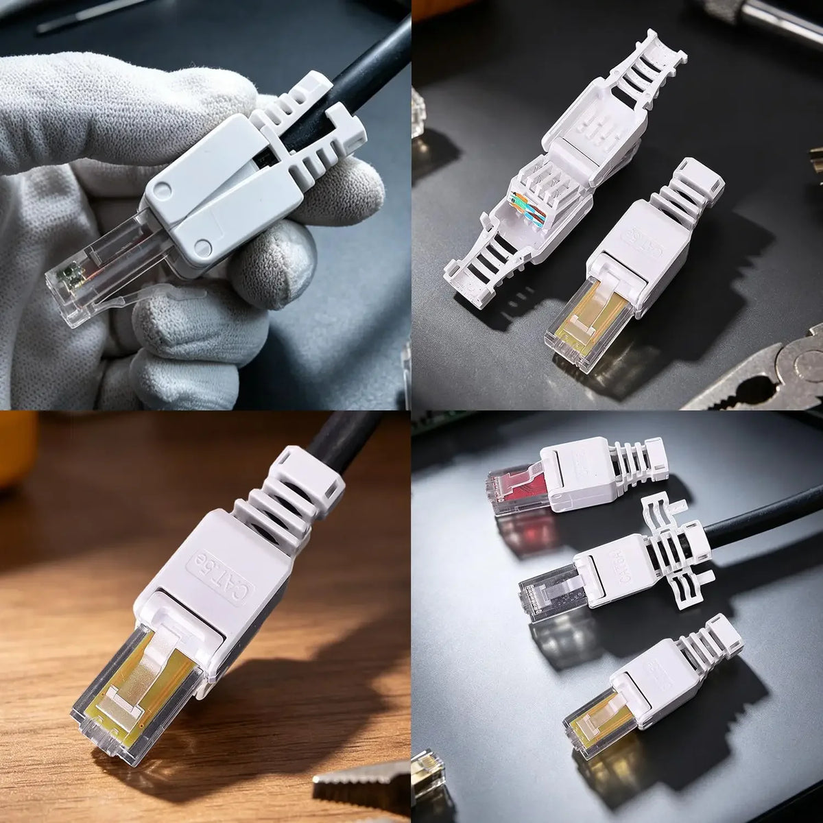 RJ45 Tool-less CAT6a Connector NoCrimp Connector CCTV Ethernet Cable Tool-less Crystal Head Plug CAT5 CAT5e CAT6A RJ45 Connector