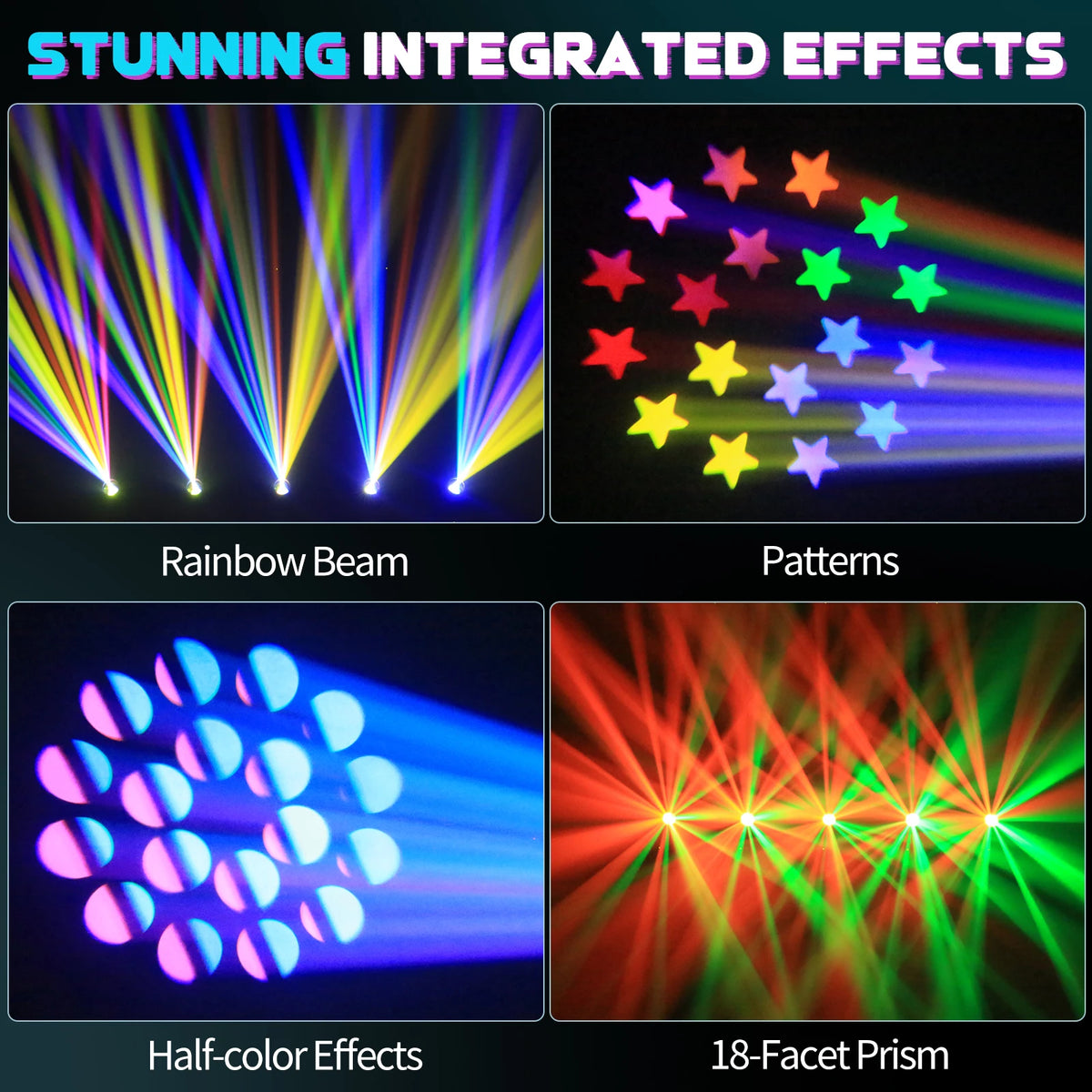 U'King 200W LED Beam Spot Moving Head Light With Ring 12Gobo 8Color 18Prism Rainbow Effect Dmx Stage Lights For Disco Party CLub