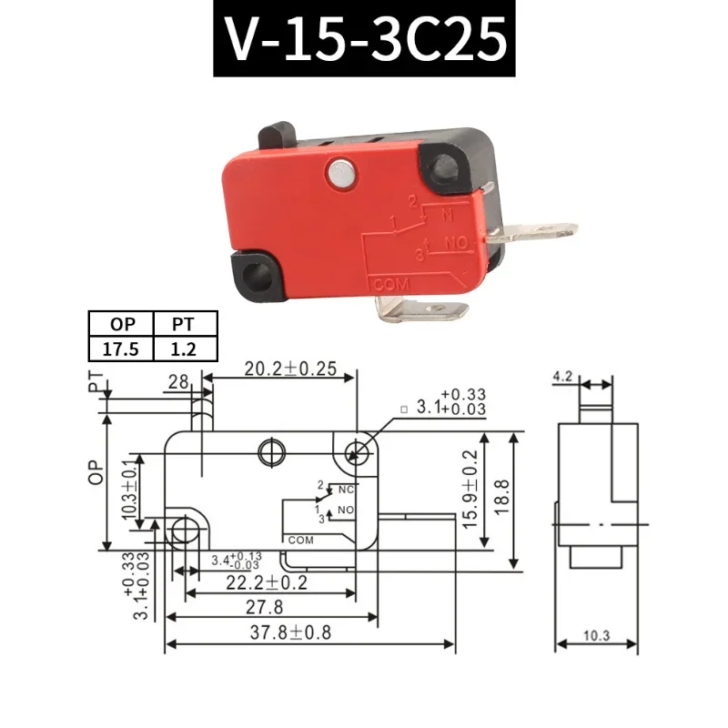 5pcs Travel Limit Switch Micro Switch Self-resetting V-152-1C25 3-pin Miniature Push Button Tactile Microswitch V-152 V-153 V-15