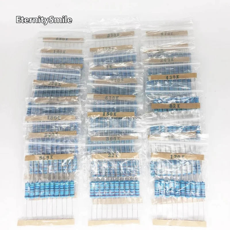 230PCS 2W 1% metal film resistors 22R ohm-51R, 100R, 1K, 100K, 120K, 150K, 1M ohm resistor package with 23 values, 10 each
