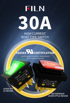 30A/250V Heavy Duty 4 Pin DPST IP67 Sealed Waterproof T85 Auto Boat Marine Toggle Rocker Switch with LED 12V 220V 30x22