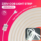 Dimmable 220V COB LED Neon Strip Light Switch Dimmer Power Kit 5m 10m 30m 3000K 4000K 6000K 288 LEDs Flex Tape 0.5m Waterproof