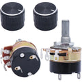 2Sets WH138 B5K B10K B20K B50K B100K B250K B500K Ohm Single Linear Taper Dimmer Potentiometer with Switch and Black Alloy Knob