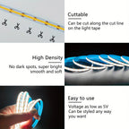 5V USB COB LED Light Strip Linear Touch Dimmable Flexible Diode Tape Home Christmas Lights TV Mirror Backlight Room Decoration