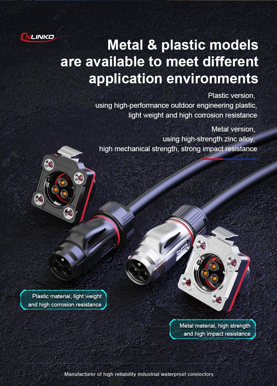 CNLINKO Waterproof Industrial BD20 Aviation Connector 2 3 4 5 7 9 12 14 Pin Plug and Socket Panel Mount Metal Wire Connectors