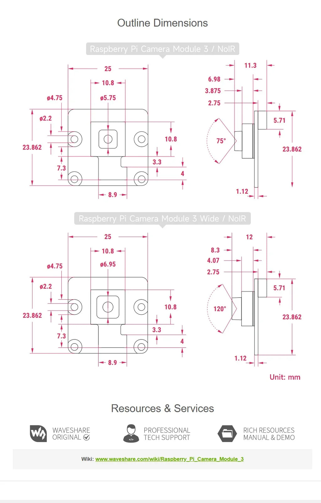 Raspberry Pi Camera Module 3 Official Auto-Camera Module 12MP High Resolution IMX708 75°/120° IR/FOV