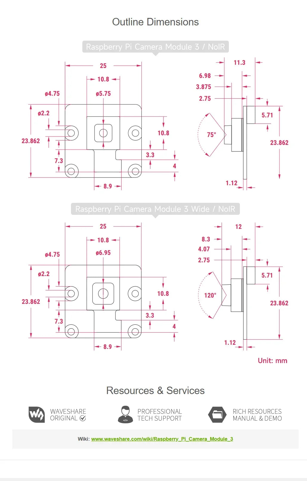 Raspberry Pi Camera Module 3 Official Auto-Camera Module 12MP High Resolution IMX708 75°/120° IR/FOV