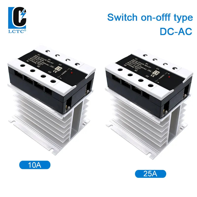 LCTC Three-phase Solid State Relay DC to AC AC to AC With Radiator 10A 25A On-off SSR 3-32VDC 24-480VAC