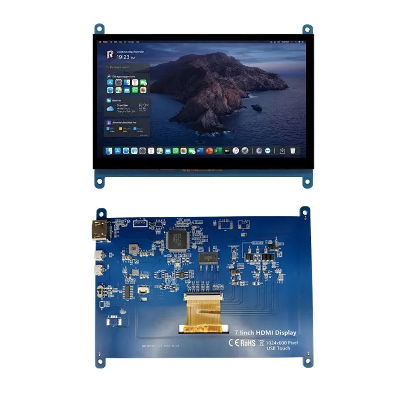 7 Inch Raspberry Pi 4/3/2/B/B+/A+ Monitor 1024x600 IPS 5-Points Capacitive Touchscreen Drive Free HDMI Display For Win 7/8/10