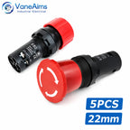 5PCS 22mm EB2 Red Mushroom Head Emergency Stop Buttons Latching E-Stop Push Buttons for Electronics Machine Emergency off