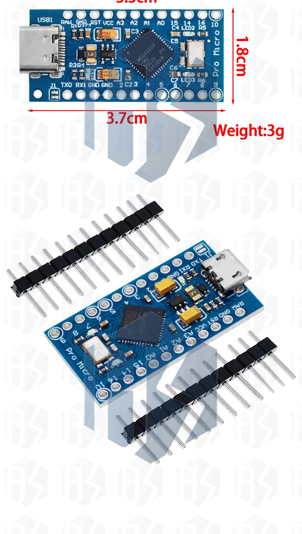 Pro Micro ATmega32U4 5V 16MHz Replace ATmega328 For Arduino TYPE-C  With 2 Row Pin Header For Leonardo Mini Usb Interface Pro