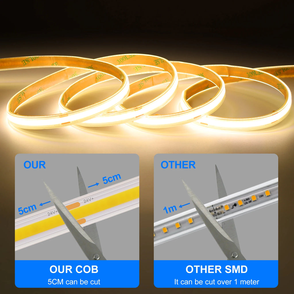 IP67 Waterproof 12/24V COB LED Strip Light 480LED/m Dimmable RA90 LED Lights High Density Flexible Ribbon Tape 3000K 4000K 6000K
