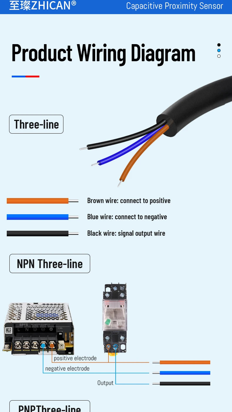 ZHICAN E2K M12 M18 Capacitive Proximity Sensor 30mm Long Range Plastics Glass Wood Metals Nonmetal Material Detection Switch