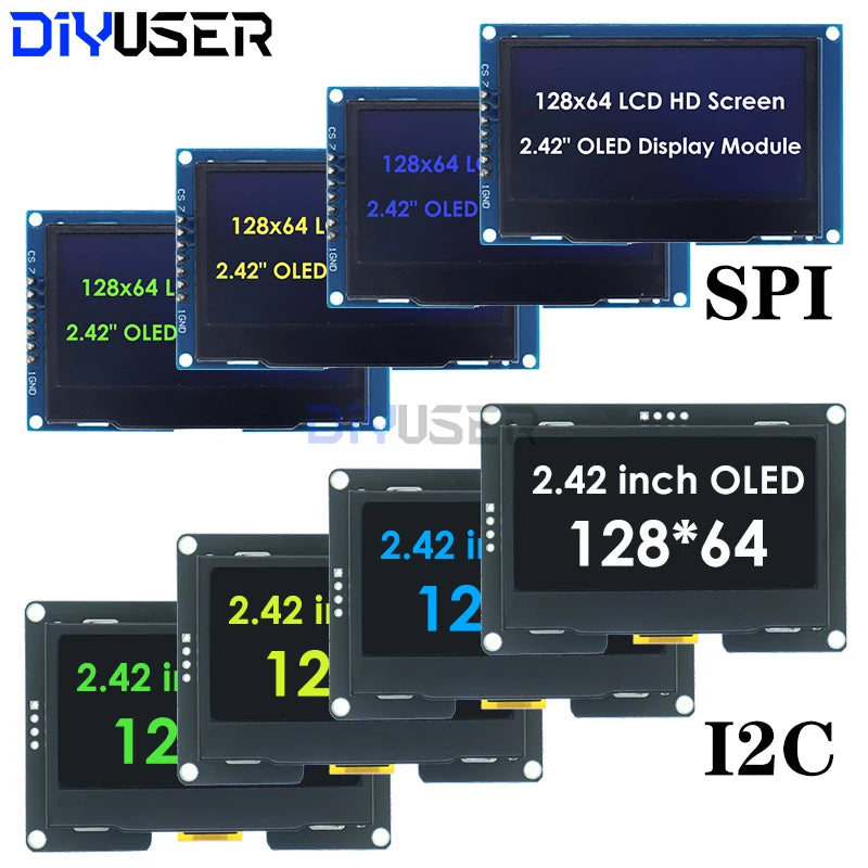 DIYUSER 2.4" 2.42 Inch 128x64 OLED LCD Display Module SSD1309 12864 4 Pin IIC I2C SPI Serial Interface C51