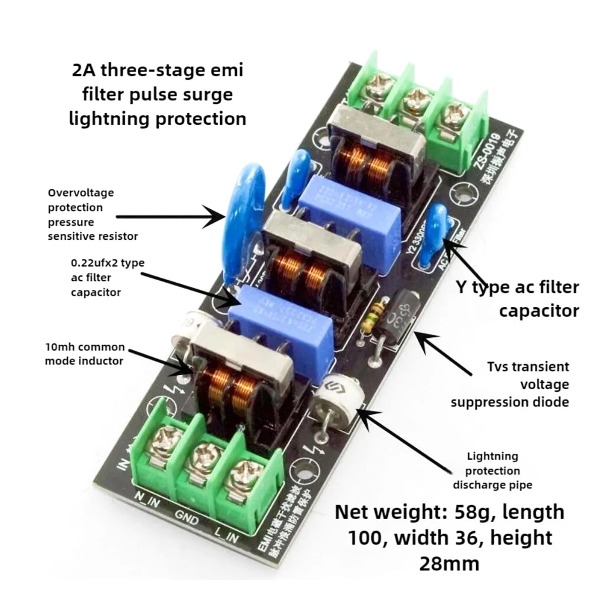 AC 220V/110V EMI Power Filter FCC 3-Stage Noise Suppressor for Hi-Fi Amplifier, Audiophile Grade Purifier Lightning Protection