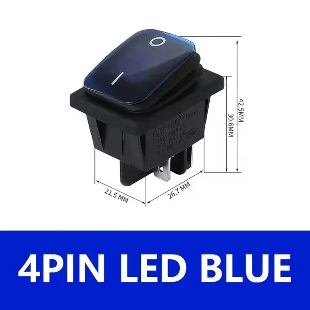 2Pcs KCD4 IP67 Waterproof 4Pin Rocker Switch Auto Boat Marine DPDT 12V/220V Heavy Duty Push Button Switch with LED Light