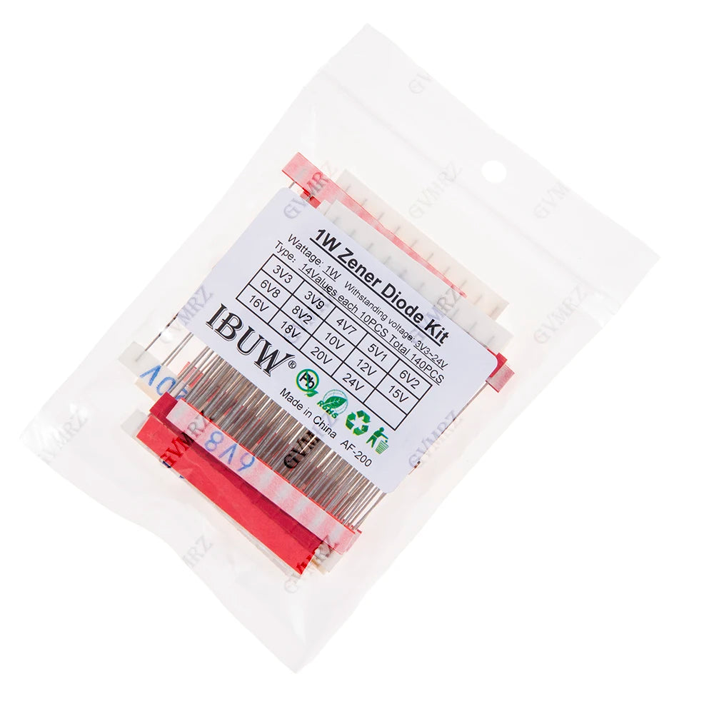 140pcs/Lot 1W Zener Diode Assorted Kit 3.3V-24V 14values*10pcs=140pcs Electronics Component Sample Set 3.3V 3V9 4V7 5V1 6V2 6V8