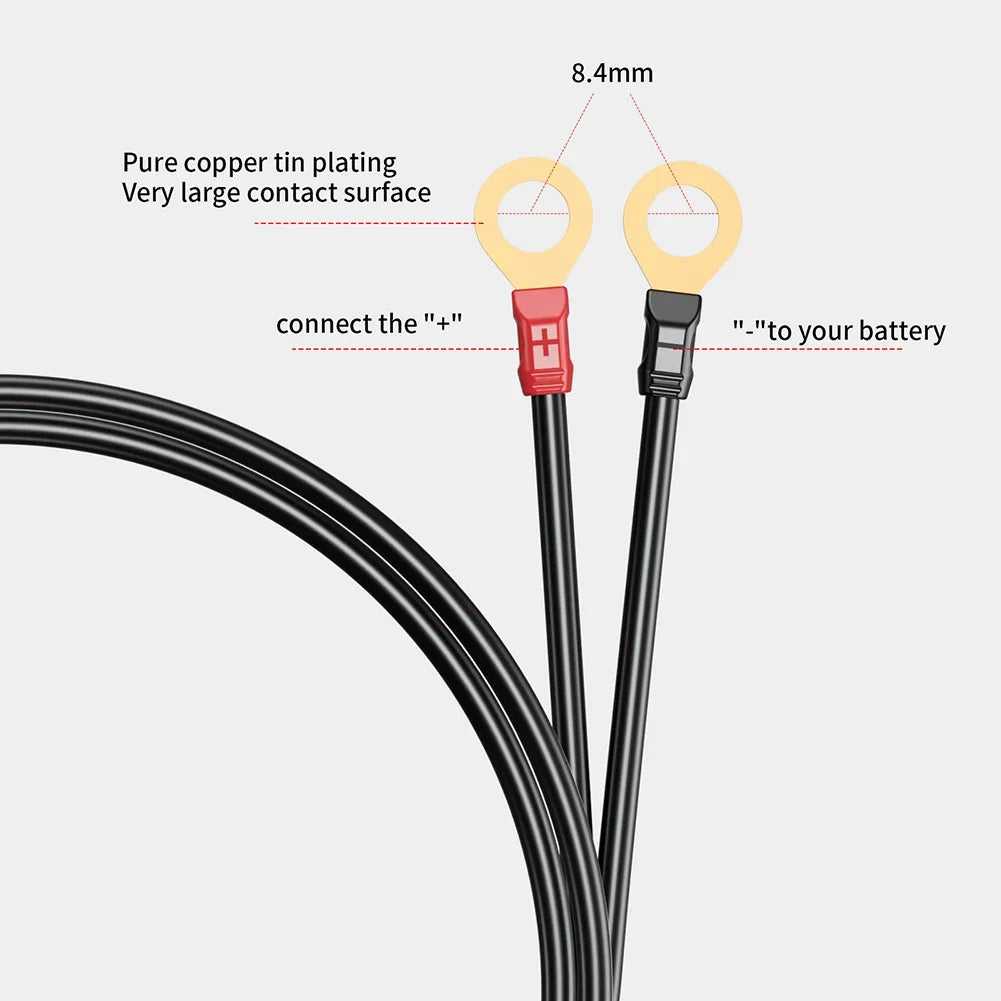 0.6/1.8m SAE Cable With Fuse Terminal O Connector Battery Charger Extension Adapter Wire 18AWG 12-24V Terminal,1-2Pcs/Lot