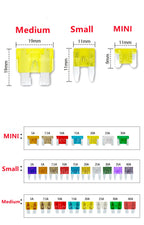 Car Fuses 5A to 40A Mini Small Medium Blade Fuse Assortment Kit 32V Automotive Electrical Replacement with Remover Clip