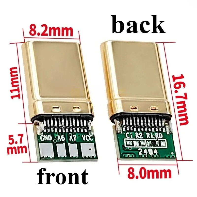5pcs/Lot 4Pin USB Type-C Gold-plated Male Plug USBC DIY Self-repair Welding Charging Data Line Parts Type C Connector for Phone