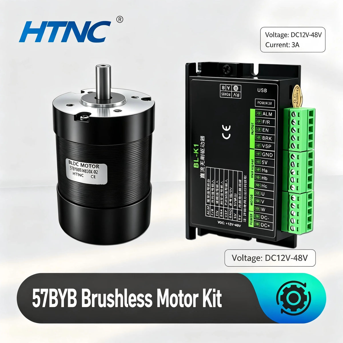 100W BLDC Motor with RS485 Driver Hall Sensor Support 3000 5000 10000 RPM Speed Adjustable DC Brushless Motor Kit DC 12-48V