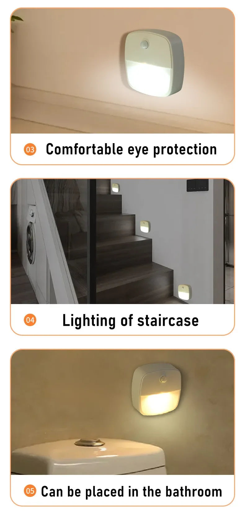 ZQQBYY LED Night Light Motion Sensor Wireless Lights AAA Battery Powered Bedroom Wall Staircase Closet Aisle Body Induction Lamp