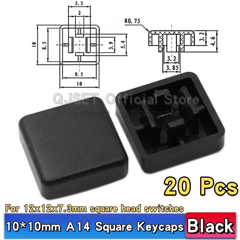 20 Pcs Tactile Pushbutton Switch 12*12*7.3MM Micro Switch Pushbutton A14 A24 Pushbutton Cover 12x12x7.3MM Square Head Pushbutton