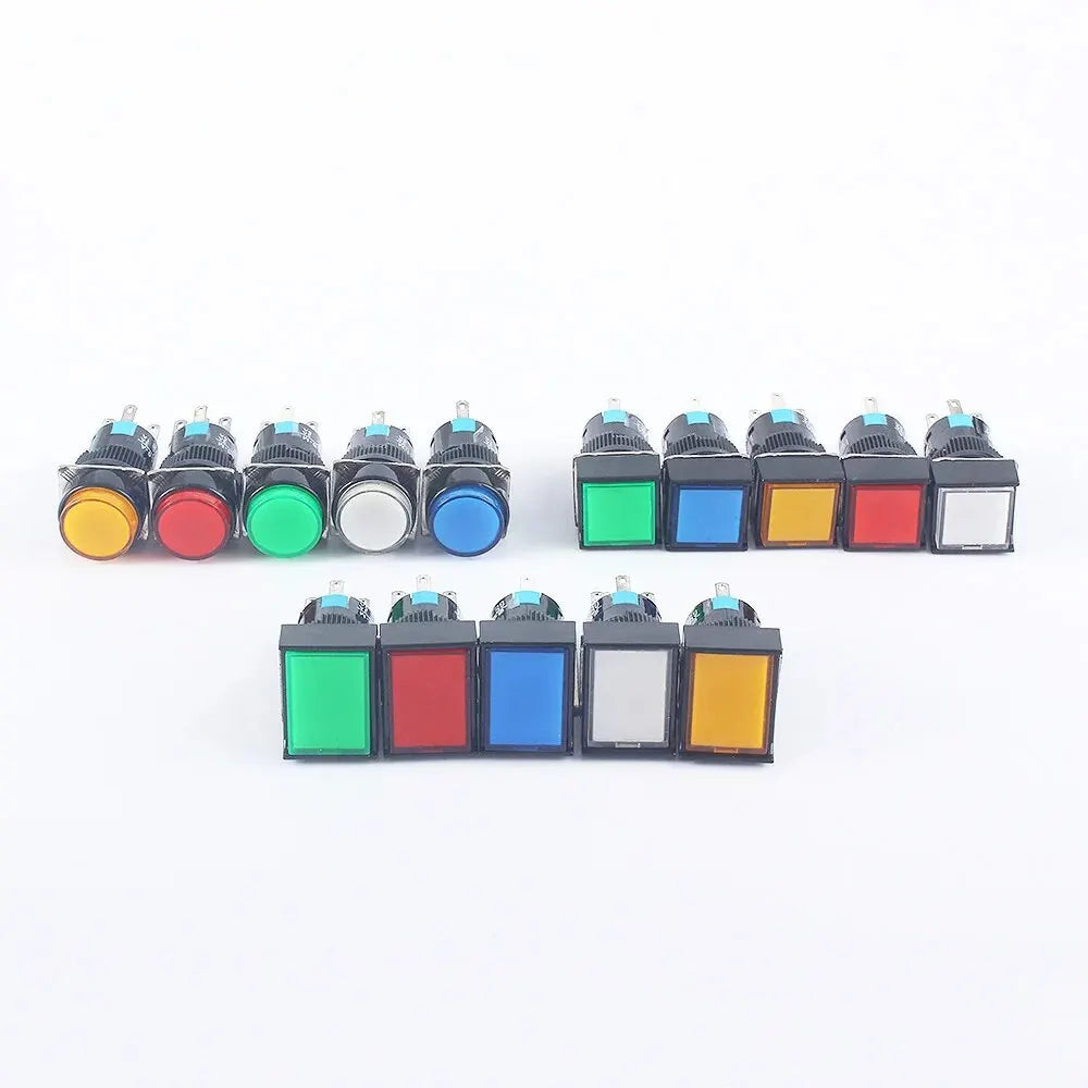 5V 12V 24V 220V 16mm Plastic Momentary LED Illuminuted Maintained Self-locking Push Button Switches Latching Push Button Reset