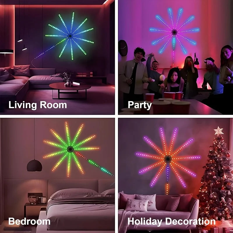 RGBIC Firework Strip Lights LED USB Powered Room Decor with Realistic Blooming Visuals BT APP Control Neon Strip USB 5V Changing Smart Lamp Sync Music Bedroom Decor Dream Light